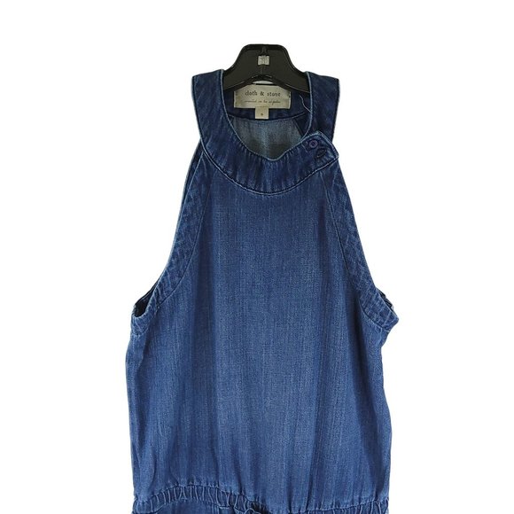 Cloth and Stone Blue Chambray Halter Mock Neck Denim Jumpsuit Womens S Wide Leg - Picture 12 of 16